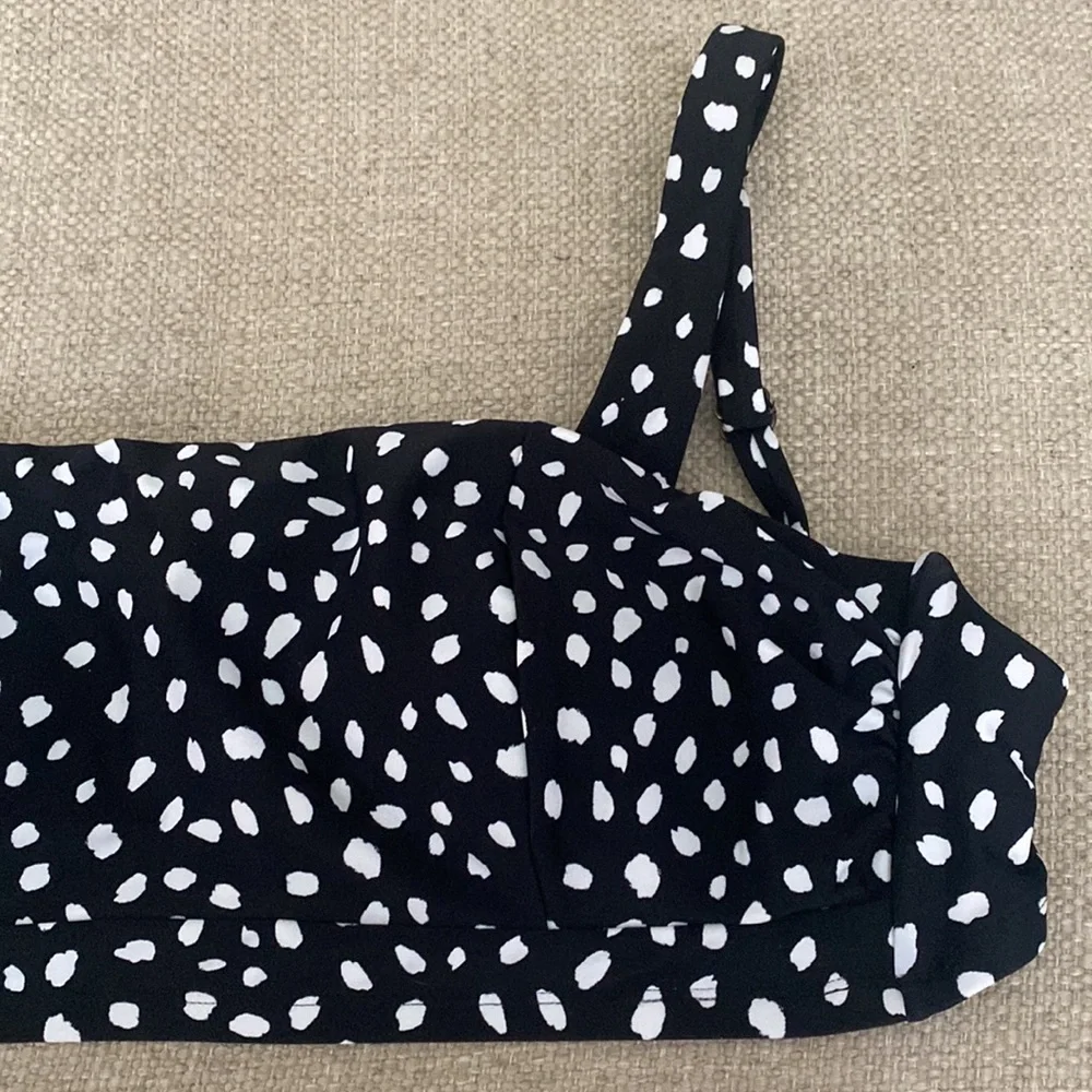 Island Escape Costa Rica Underwire Back Tie Bikini Top Black White Dot Swim 12